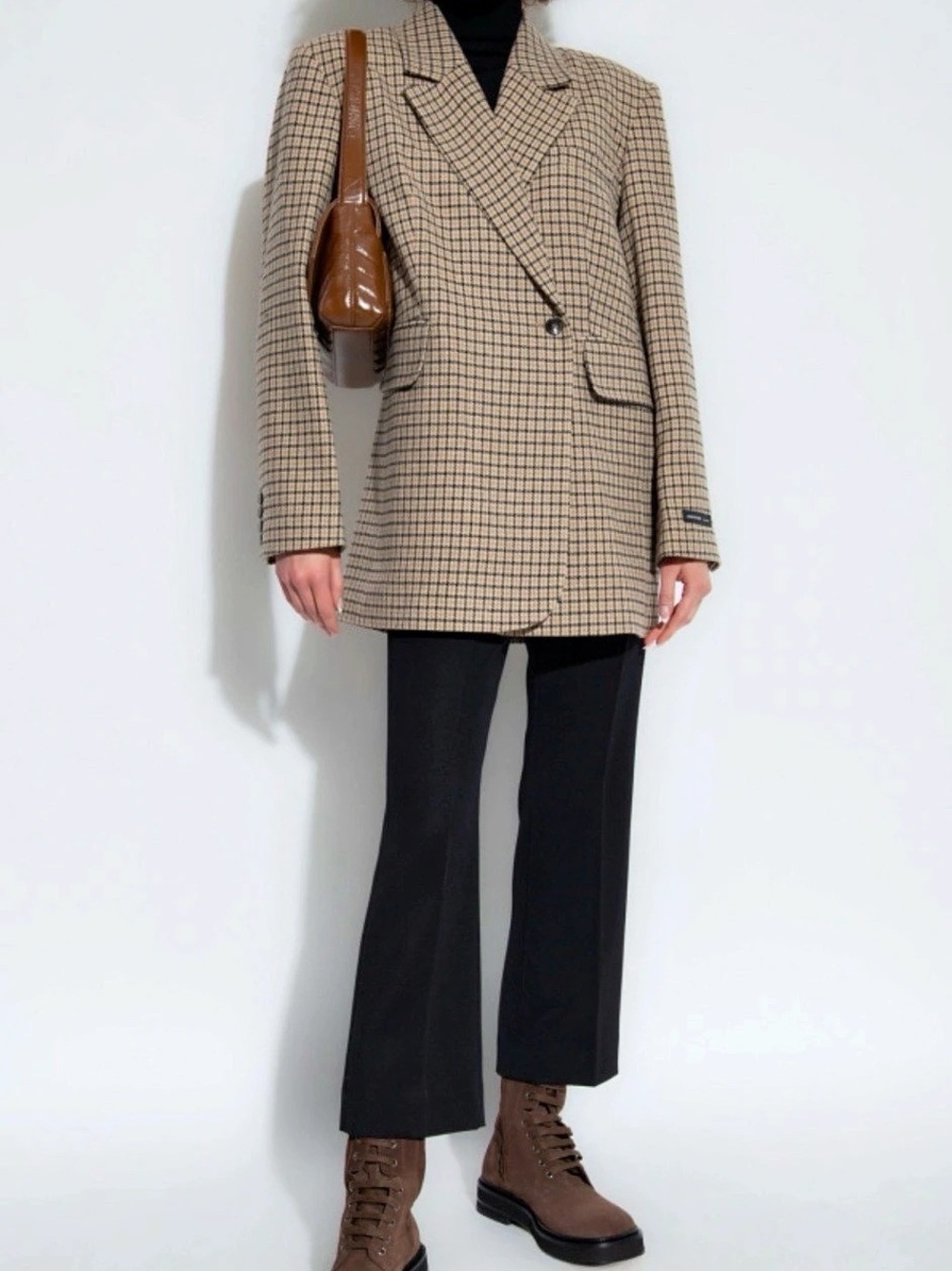 Herskind Checkered Blazer in Brown & Black Size 36 NWT